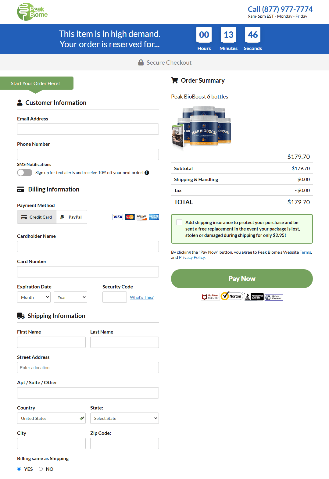 peakbiome checkout page